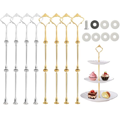 MIYUANGKJ 8 Set Etageren Stangen Set, 3 Etagen Vintage Metallstange Etagere Bausatz Metallstangen Tortenständer für Hochzeitstorte Etagere Tortenständer Tortenhalter Torten(Platte Nicht enthalten)