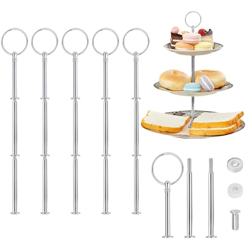 Rayong Etageren Stangen Set 5 Pack Etagere Stangen Etagere Bausatz Silber Etageren Stangen Metallstangen Etagerenhalter für Obsttablett, Snackteller, Platte Nicht enthalten, 3 Etagen