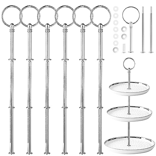 Bocguy 6 Pack Etageren Stangen Set Silber Vintage Metallstange Etageren Stangen Silber 6 Sets Etagere Bausatz für Geburtstag Hochzeitstorte Tortenständer 3 Etagen (Platte Nicht enthalten)