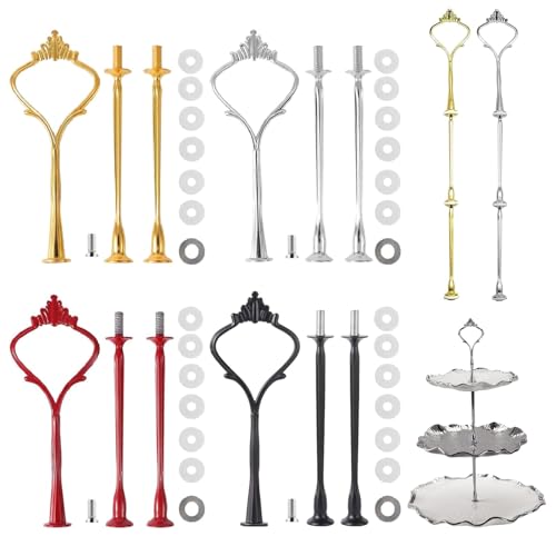 CEZKFH 4 Set Etageren Stangen Set, Etagere Bausatz Metallstangen Etagerenhalter Mittellochausstech 3 Etage für Hochzeitstorte Tortenhalter