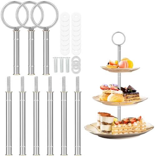 FIHODONE Etageren Stangen Set Silber,Etagere mit Schrauben und Unterlegscheiben,Etagere 3 Stöckig Hochzeitstorte,für Tortenständer Snackteller und Donut Ständer(Ohne Platten)