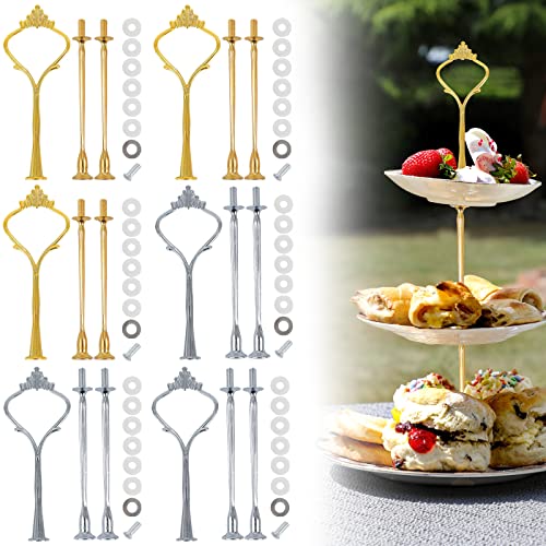 DAWRIS 6 Set Etageren Stangen Set, metallstangen für Etagere Silber Etagere bausatz Etagere Stangen Set Metallstange Mittellochausstech 2 bis 3 Etage Etagenplatte Tortenständer (Silber und Golden)